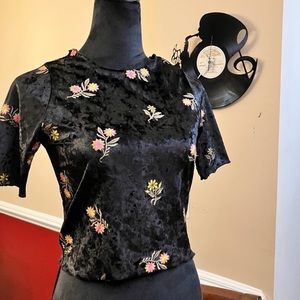 ZARA Velvet Floral Crop Top